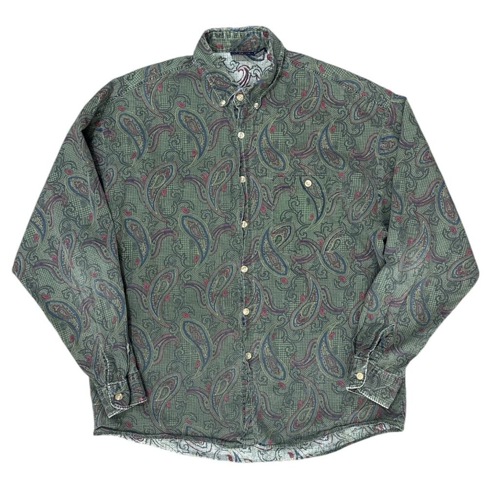 Vintage Bon Homme Paisley Button Down Shirt Men's Large 100% Cotton AOP 90s Boho